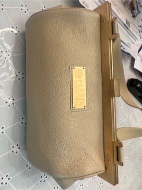 Perrin Paris Beige Leather Satchel with Gold Hardware